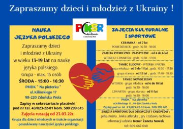 Zajęcia edukacyjne, kulturalne oraz sportowe dla dzieci i młodzieży z Ukrainy